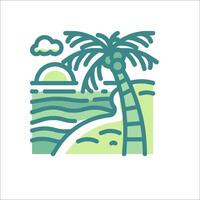A palm tree and beach scene with a sunset vector