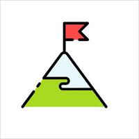 A mountain with a flag on top and a flag on the ground vector