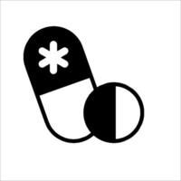 A black and white icon of a pill and a capsule vector