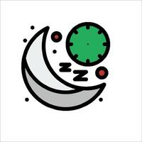 A crescent moon with a clock on it vector