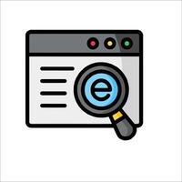 A magnifying icon with the word e vector
