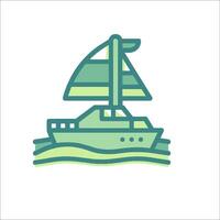 A green sailboat floating in the ocean vector