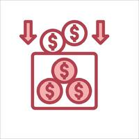 A red icon of money in a box with arrows pointing up vector