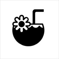 A black and white icon of a drink with a straw and flower vector