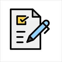 A pen and paper icon with a check mark vector