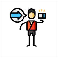 A man holding a camera and pointing to the right vector