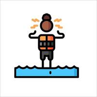 A man standing on a surfboard with his hands on his head vector