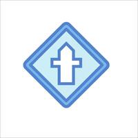 A blue and white icon with a cross on it vector