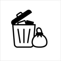 A black and white trash can with a bag inside vector