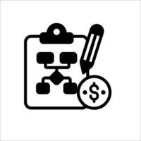 A black and white icon of a clipboard and a pen vector