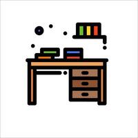 A desk with books and a chair vector