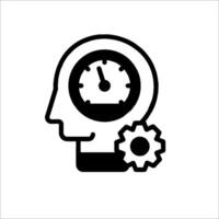 A black and white icon of a head with gears vector