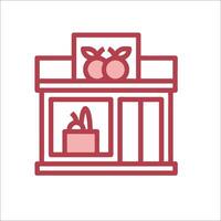 A red icon of a store with apples on the shelves vector
