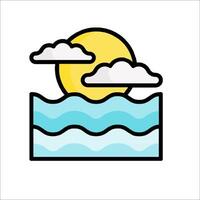 A sun and clouds over the ocean with waves vector