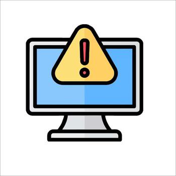 Computer monitor with a warning icon on it vector