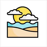 A beach scene with clouds and sun vector