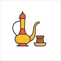 A coffee pot and a teapot are shown in a flat line style vector