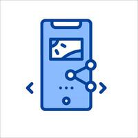 A blue icon of a phone with a computer connected to it vector