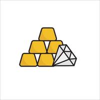 A pile of gold bars and a diamond icon vector