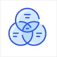 A blue and white venn diagram with three circles vector