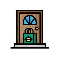 A door with a shopping bag and a sign on it vector