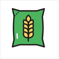 A bag of wheat is shown in a flat line icon vector
