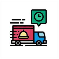Delivery truck icon with clock and food vector