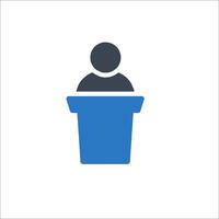 A person is standing behind a podium icon vector