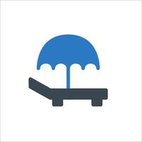 A blue umbrella and a bed under an umbrella vector
