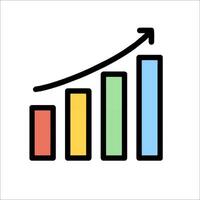 A colorful graph bar with an arrow going up vector