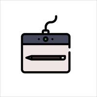 A drawing tablet with a pen and pencil on it vector