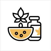 A bottle of medicine and a bowl of food vector