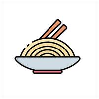 A bowl of noodles with chopsticks on top vector