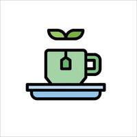 Tea cup icon with green leaves on top vector