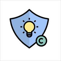 A light bulb is in the middle of a shield with a copyright symbol vector
