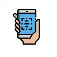 A hand holding a smartphone with a qr code on it vector
