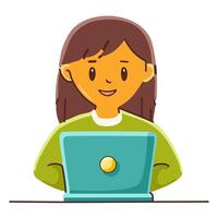 Girl working on laptop. Flat style illustration isolated on white background. vector