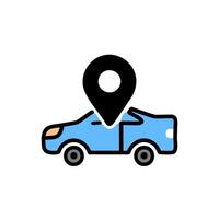 Car with map pointer icon. Vehicle with location symbol illustration. Flat design style. vector