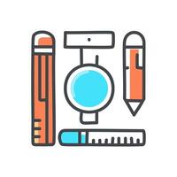 Pencil and magnifying glass color icon illustration vector