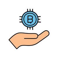 Bitcoin on hand color icon illustration vector