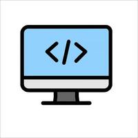 A computer monitor with a code symbol on it vector