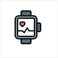 A watch with a heart rate monitor icon vector