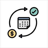 A calendar icon with a dollar sign and check mark vector