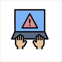 Hands holding a laptop with a warning sign on it vector