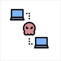 A cartoon image of a computer with two laptops connected to each other vector
