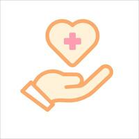 A hand holding a heart with a cross on it vector