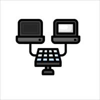 A computer and a keyboard on a table vector