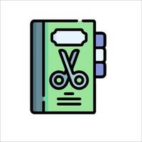 A green notebook with scissors and a pen vector