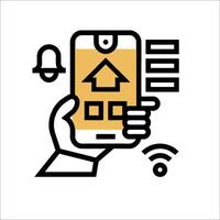 A hand holding a smartphone with a home button icon vector
