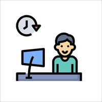 A man is sitting at a desk with a clock on the wall vector
